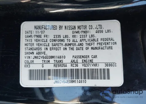 2008 Infiniti G37 из США, поврежденный, VIN JNKCV64E08M114610